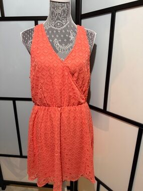 Candie's Coral Lace Wrap V-Neck Mini Dress